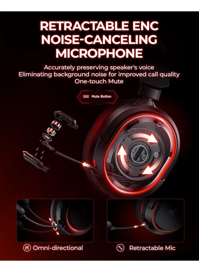 Picun G2 2.4G Wireless Gaming Headset, 7.1 Surround Sound,2.4GHz USB Gaming Headphones Bluetooth ENC Noise Canceling Mic, Bluetooth Headset for PC PS5 PS4 Mac Switch - Image 3